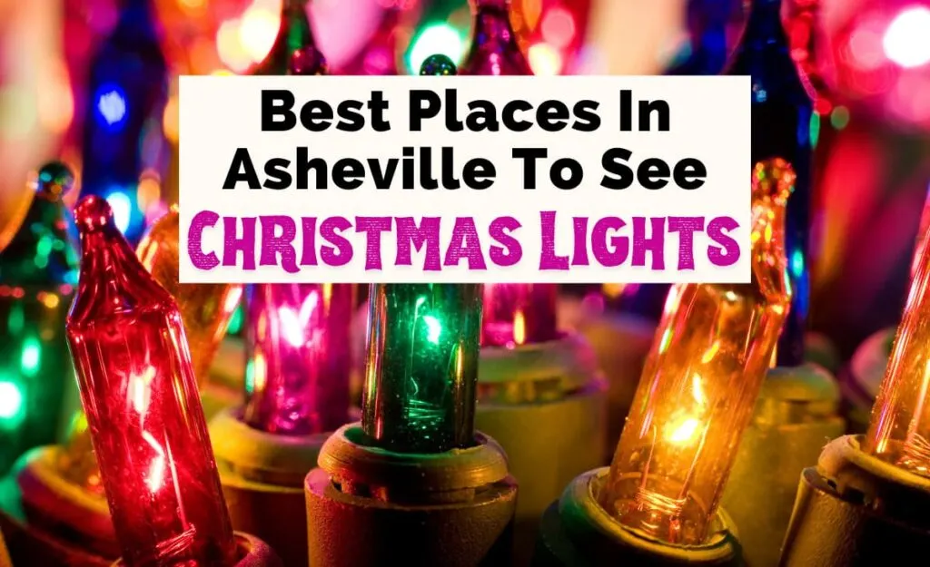 Christmas Lights In Asheville NC with red, green, yellow, and pink strand of Christmas lights
