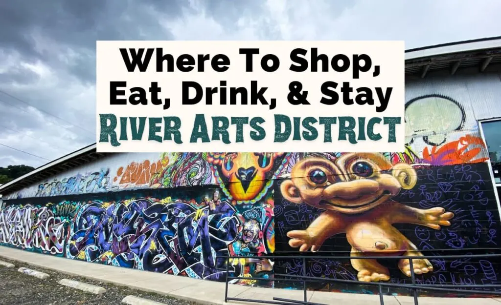 Asheville River Arts District North Carolina with warehouse with troll and art from Jerry Cahill