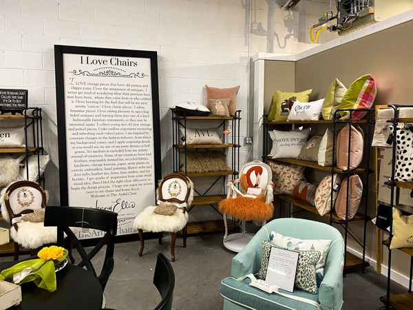 Marquee Design Decor Center RAD Asheville with stall filled with designer chairs