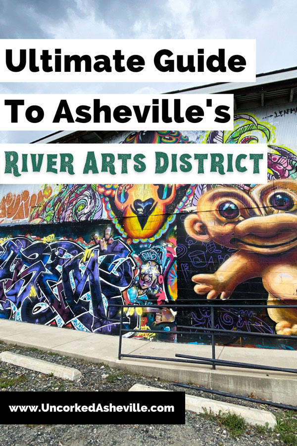 River Arts District In Asheville NC Pinterest Pin with Jerry Cahill's troll and street art on warehouse