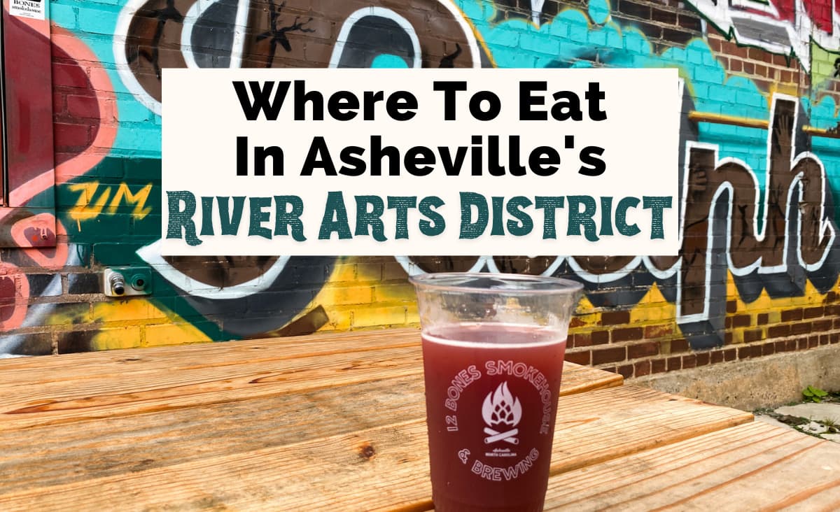River Arts District Restaurants In Asheville NC with street art tag and red beer from 12 Bones Smokehouse