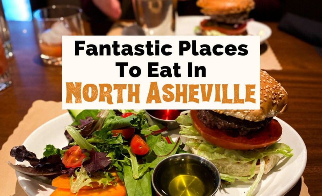 Restaurants In North Asheville NC with white plate filled with burger with lettuce and tomato and side salad from Bone & Broth