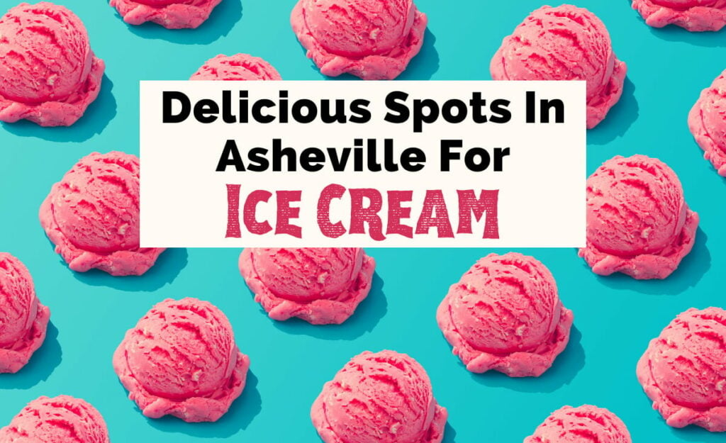 Best Ice Cream In Asheville NC with rows of pink ice cream scoops on turquoise background
