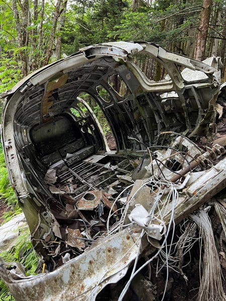 Crashed Passengers Aircraft Waterrock Knob NC with image of inside of crash Cessna plane with nothing but shell and debris