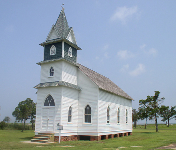 Portsmouth Village Ocracoke NC Church small white church with green grass