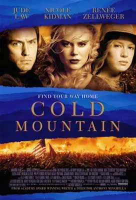Cold Mountain Movie Poster with image of two women and a male's face in sepia tones