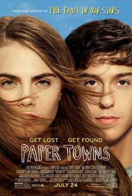 Paper Towns Film Poster with young white brunette male and female's faces