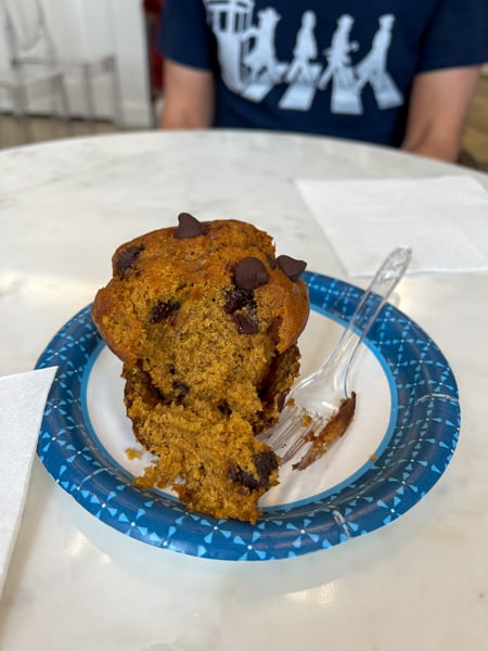 ShareWell Coffee in Flat Rock NC with vegan and gluten-free chocolate chip pumpkin on plate
