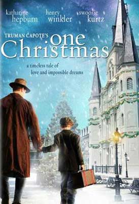 One Christmas Movie Poster with man in brown coat and hat holding young boys hand and walking down snowy road