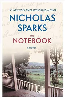 The Notebook by Nicholas Sparks book cover with front porch and green grass and trees