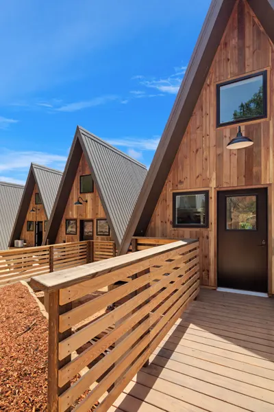 Wrong Way River Lodge & Cabins Asheville NC A-frame wooden housing