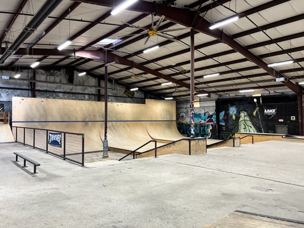 RAD Skatepark Asheville North Carolina with indoor beginner and intermediate skating ramps and rails