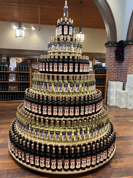 Biltmore Winery store in Asheville NC with red and white wine bottles in shape of tree