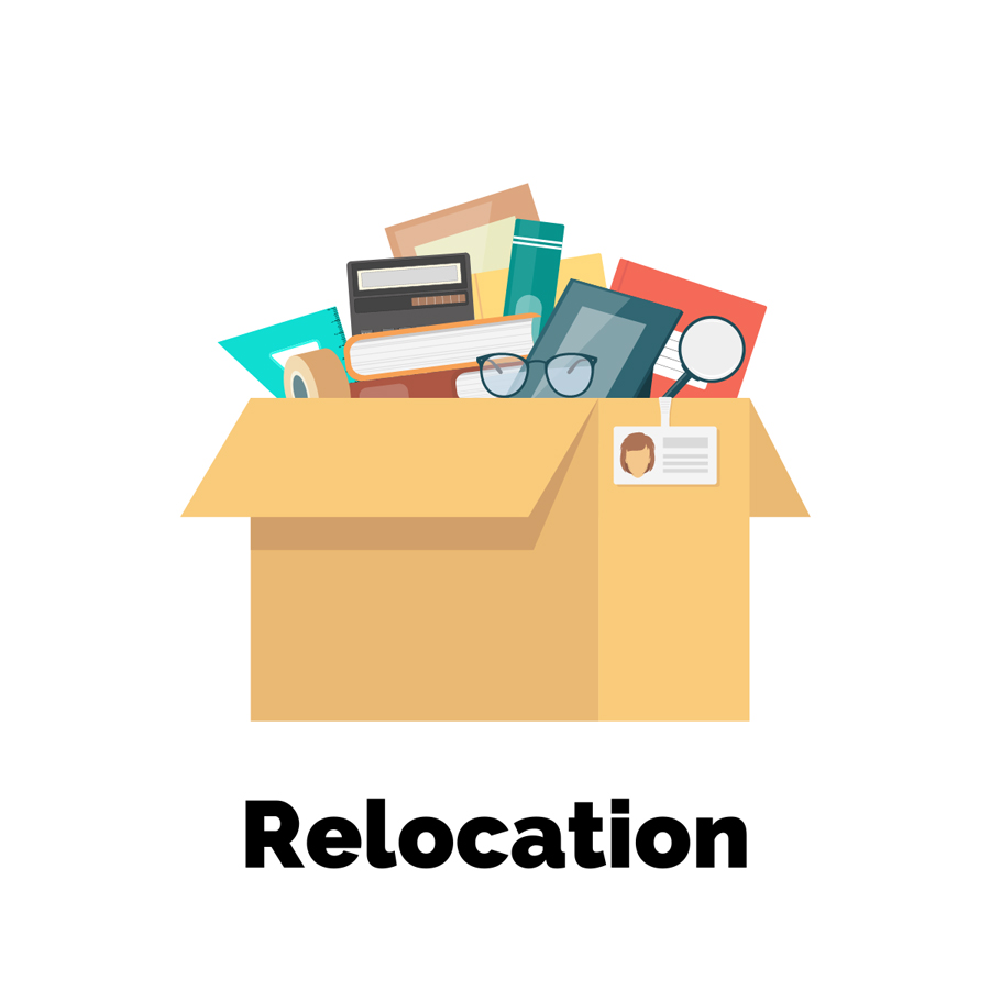Relocation to Asheville NC with image of moving box filled with books and household things