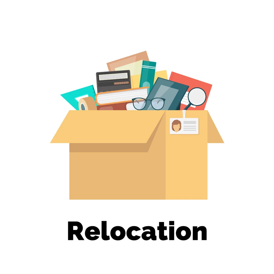 Relocation to Asheville NC with image of moving box filled with books and household things