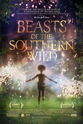Beasts of the Southern Wild Film Poster with fantastical image of person running through rainbow like fog and fire sparks