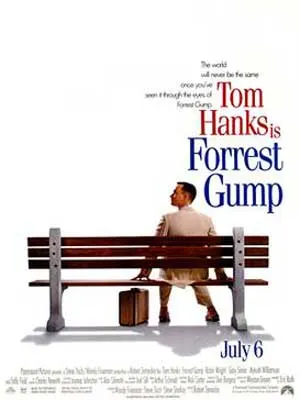 Forrest Gump Movie Poster with image of person with suitcase sitting on a bench