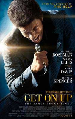 Get On Up Movie Poster with image of person bent over and singing into a microphone