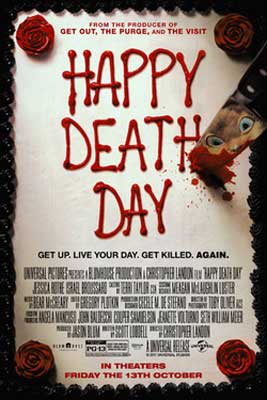 Happy Death Day Film Poster with image of cake with blood-like red frosting for the title