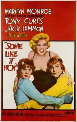 Some Like It Hot Movie Poster with image of blonde adult with arms around two children