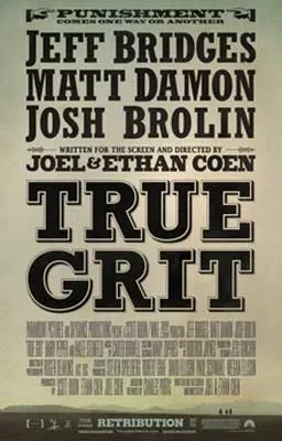 True Grit Film Poster with title of movie and actors in thick letters