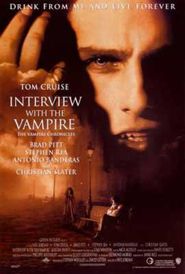 Interview with the Vampire Movie Poster with image of face of vampire which is a human with teeth