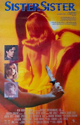 Sister Sister Movie Poster with image of person with back toward viewer and someone holding a knife toward them 