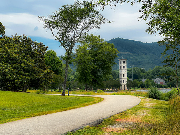 Furman University clock tower and paved path