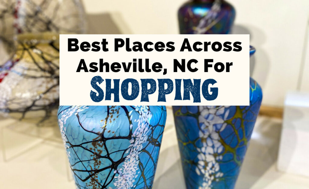 Best Places For Shopping In Asheville NC featured image with dark and light blue vase in an art gallery and local store