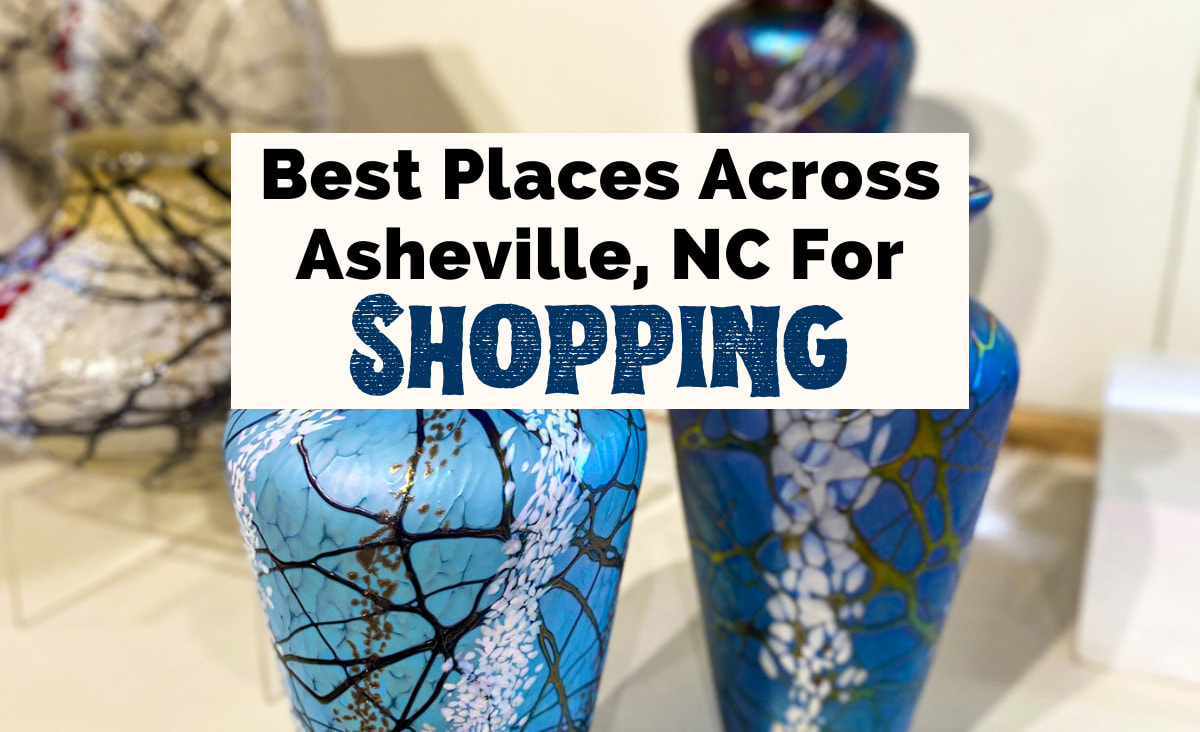 Best Places For Shopping In Asheville NC featured image with dark and light blue vase in an art gallery and local store