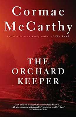 The Orchard Keeper by Cormac McCarthy book cover with red hue over tree