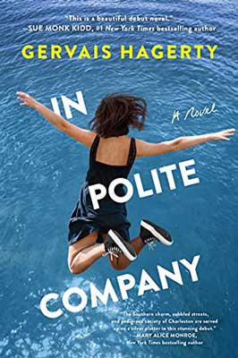 In Polite Company by Gervais Hagerty book cover with person in black outfit and shoes jumping with arms out into blue water