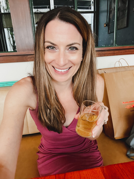 Christine with cider at Noble Cider