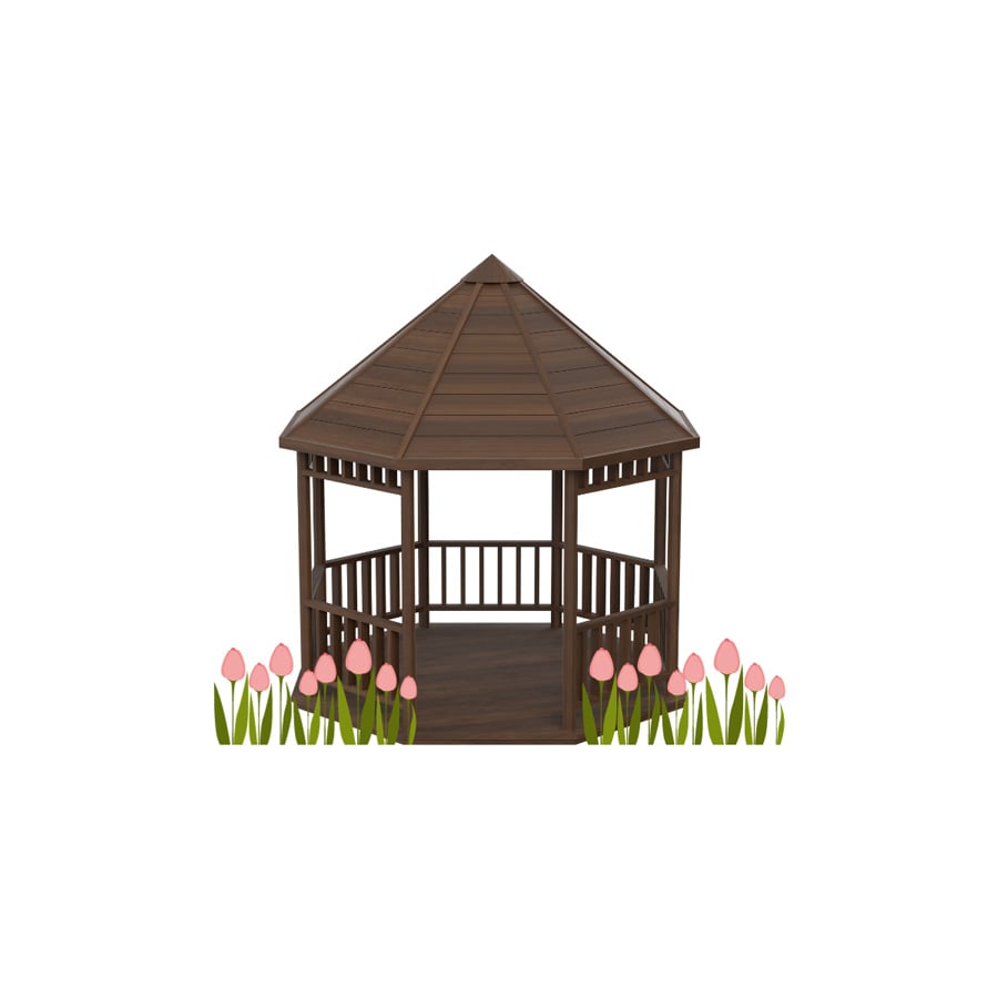 Icon of brown gazebo with pink flowers with green stems