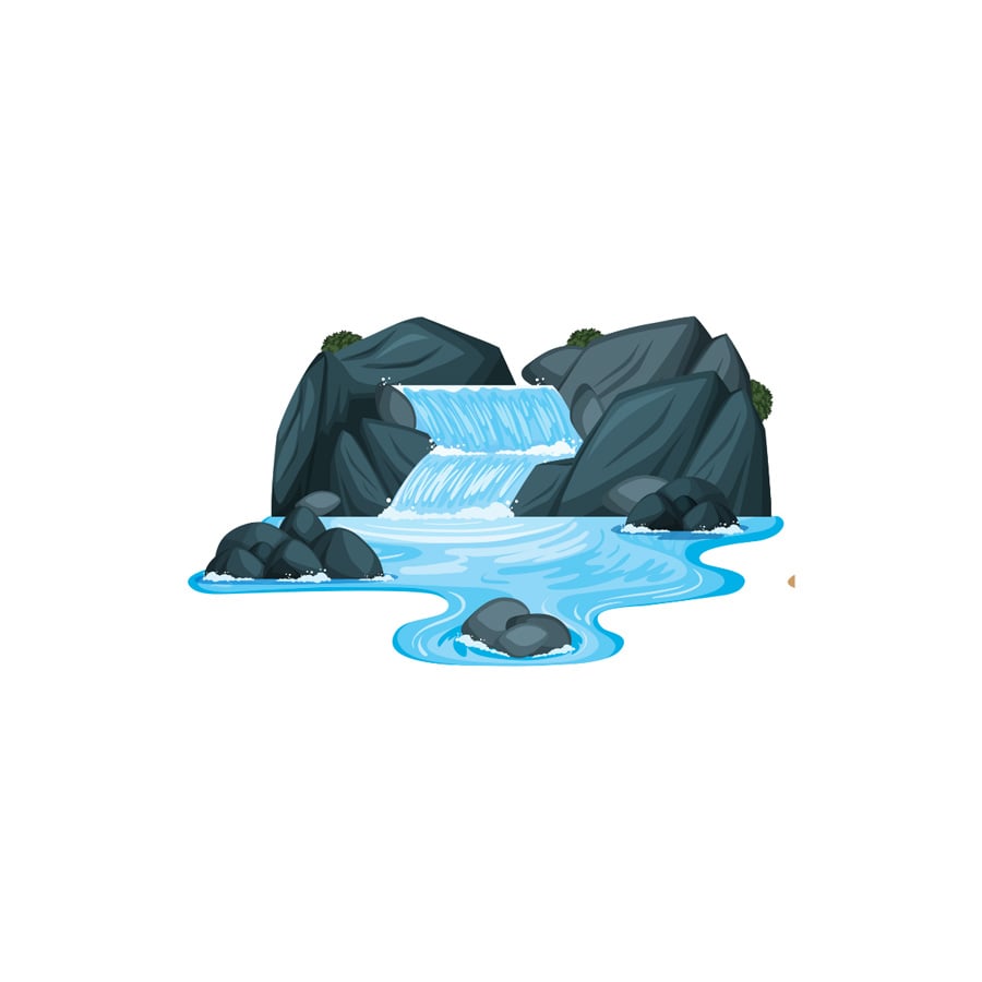 icon of blue waterfall through gray rocks