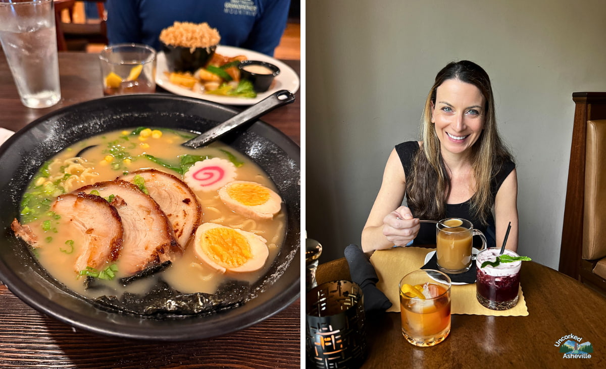 Best Soup Asheville NC photo collage with ramen and bone broth