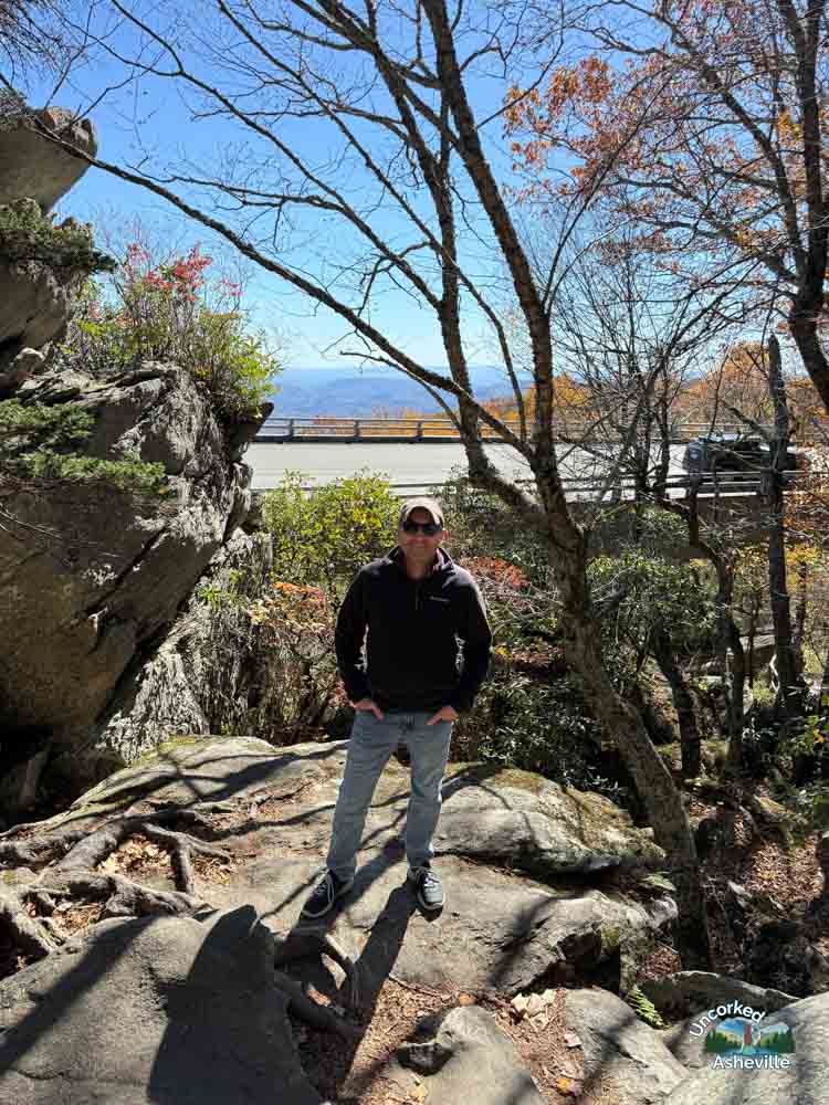 Tom on Linn Cove Viaduct Tanawha Trail NC in fall