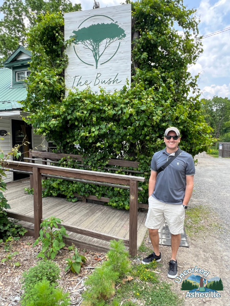 Tom at Bush Farmhouse entrance Black Mountain NC