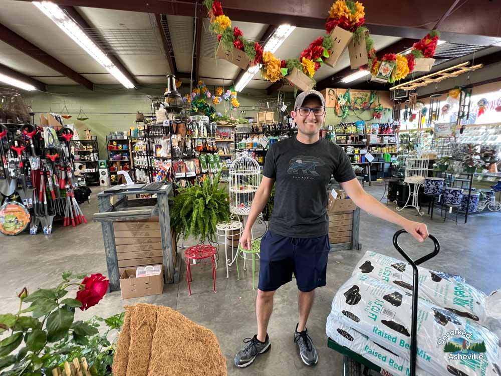 Tom's shopping at Reems Creek Nursery Weaverville NC