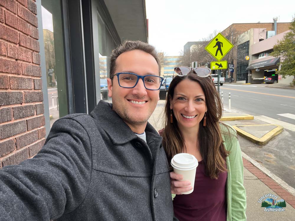 Us with to-go Old Europe Pastries Coffee Asheville NC
