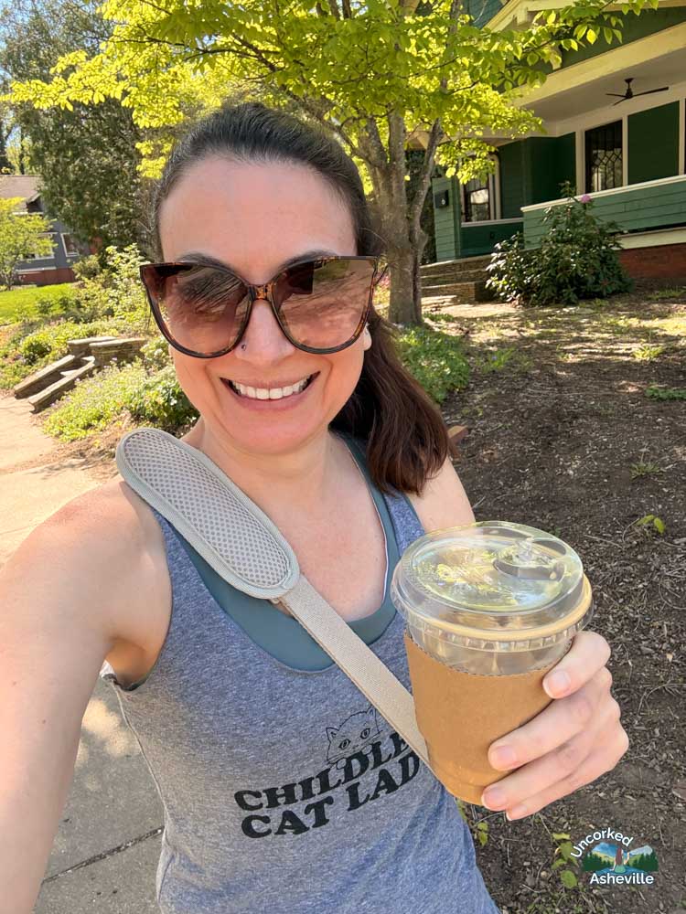 Christine with Owl Bakery To Go Iced Latte Asheville NC