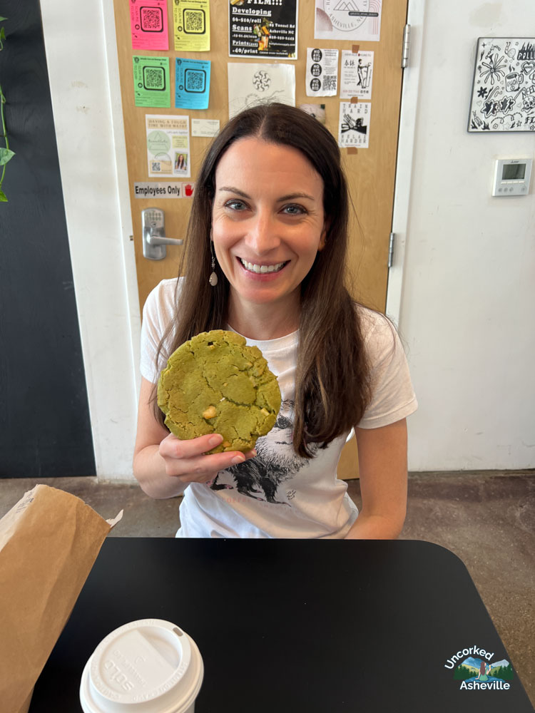 Christine eating Pollen cookie Asheville