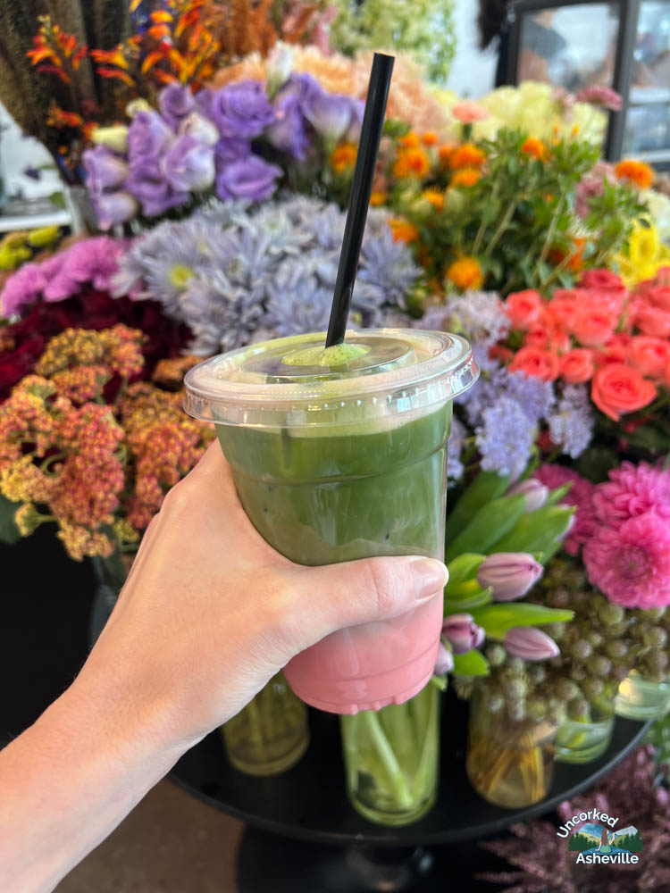 Strawberry Matcha latte Pollen Coffee Asheville NC