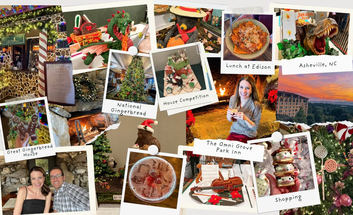 Omni Grove Park Inn National Gingerbread House Competition collage Asheville NC